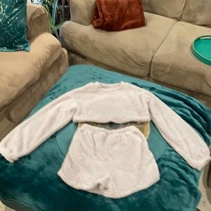 Fuzzy Teddy Crop Top Pajama Set Size Small